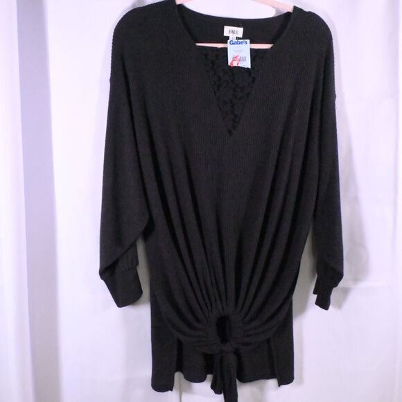 NWT BKE Womens XS Black V-Neck Ribbed Tie Back Waist 3/4 Sleeve Sweater Pullover - Picture 1 of 7